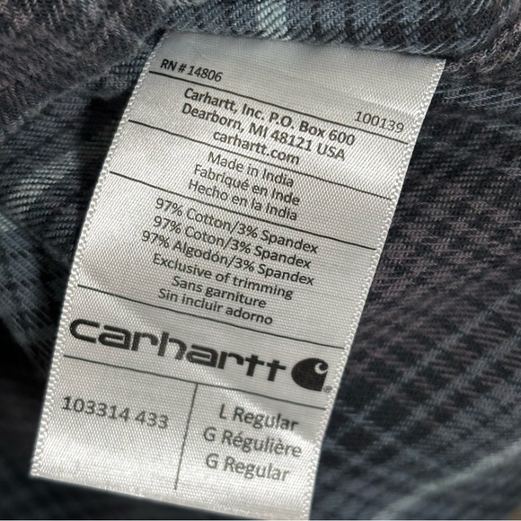 Carhartt Long Sleeve Button-Down Flannel Plaid Shirt-Gray/Blue-Men Large - Picture 5 of 5